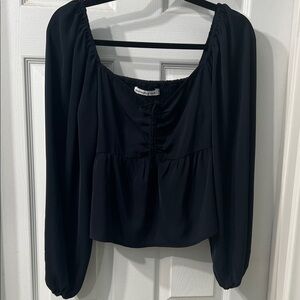 Abercrombie & Fitch Black Long Sleeve Blouse Square Neck Tie Front – Size M
